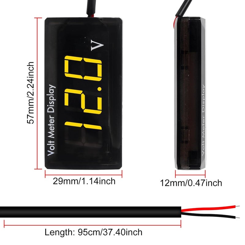 XIITIA DC 12V Car Digital Voltmeter LED Display DC 5-28V Voltage Volt Meter Waterproof Gauge for Car Motorcycle (Yellow) - Image 2